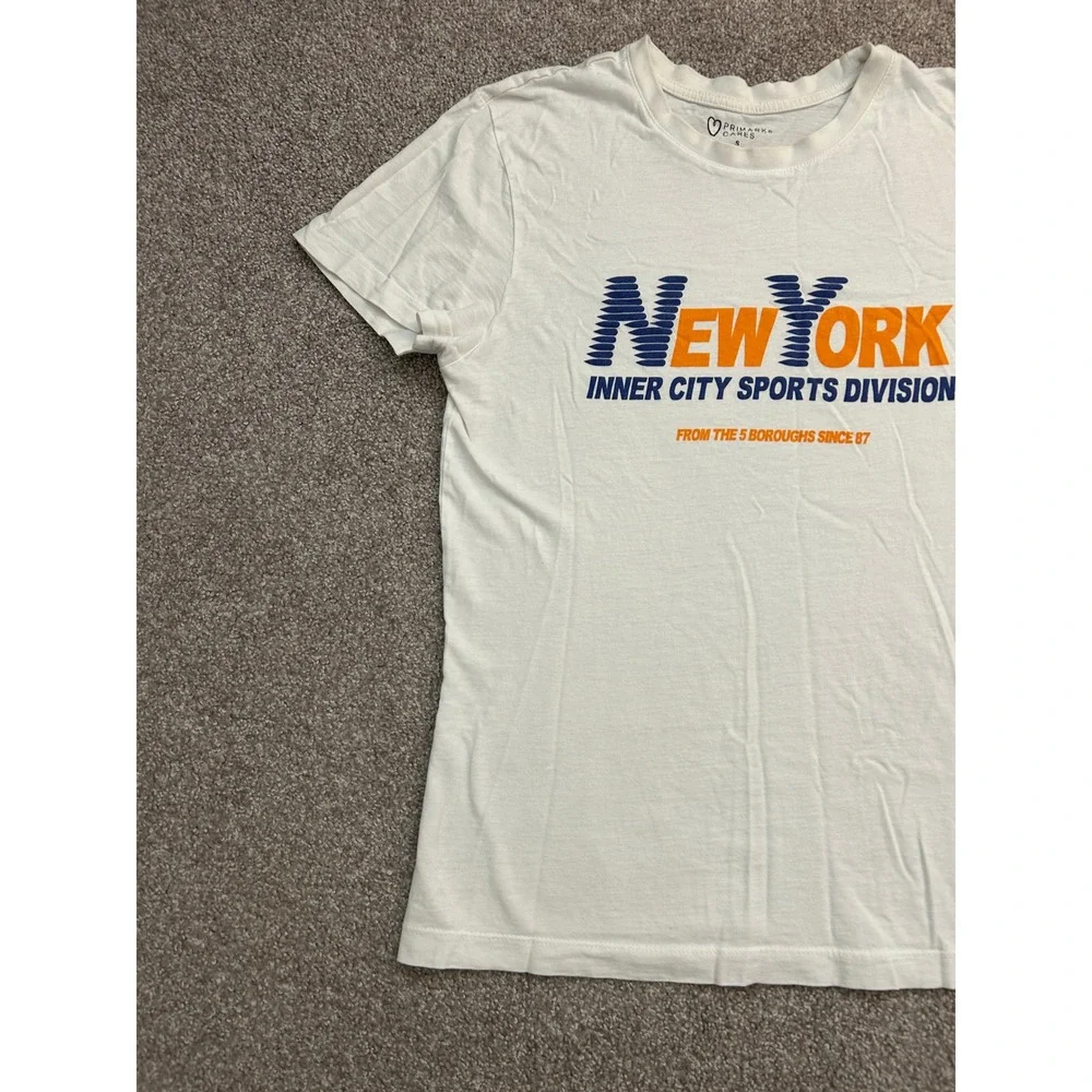 Primark New York Inner City Sports Division Tee Womens Small White Excellent - Picture 2 of 9